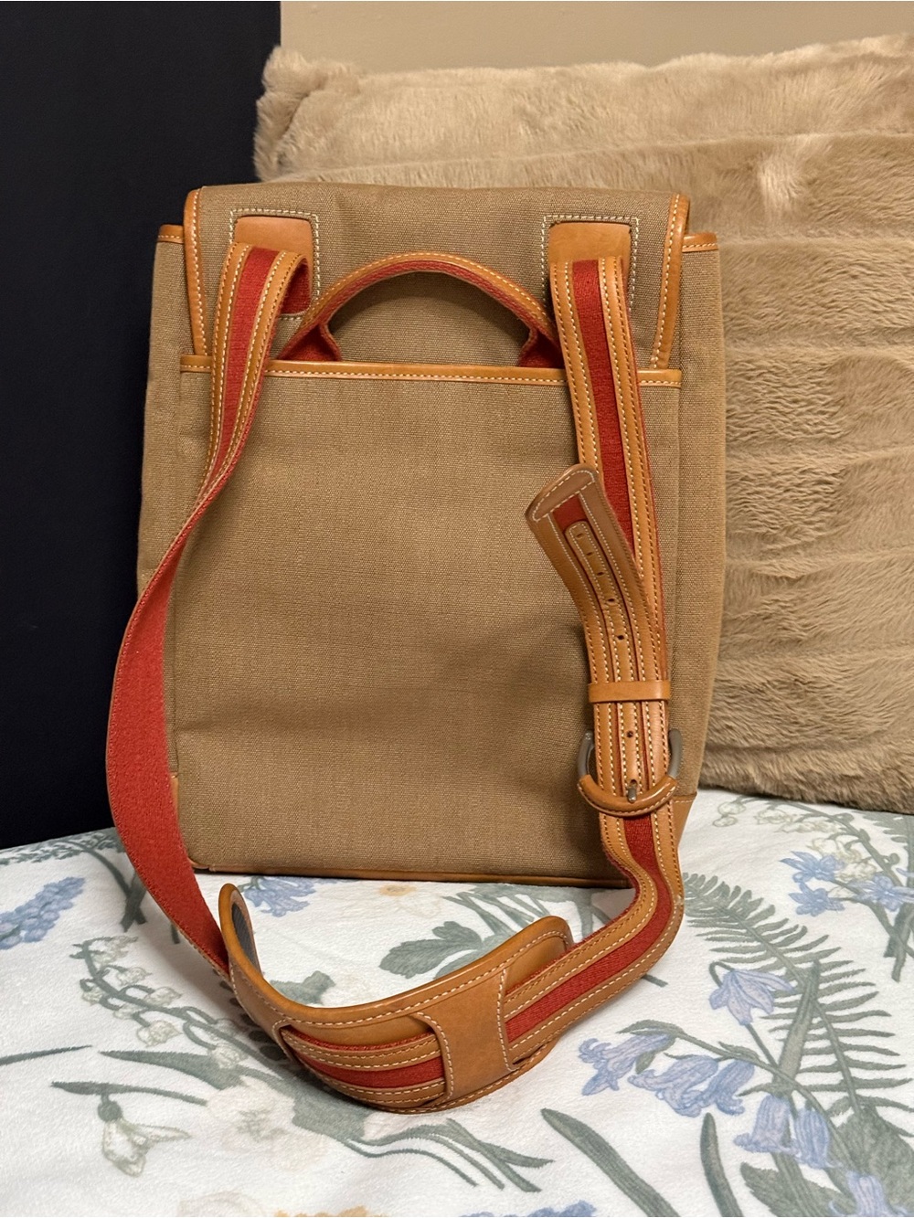 Cole Haan Tan Canvas Backpack with Leather Trim - Picture 2 of 6